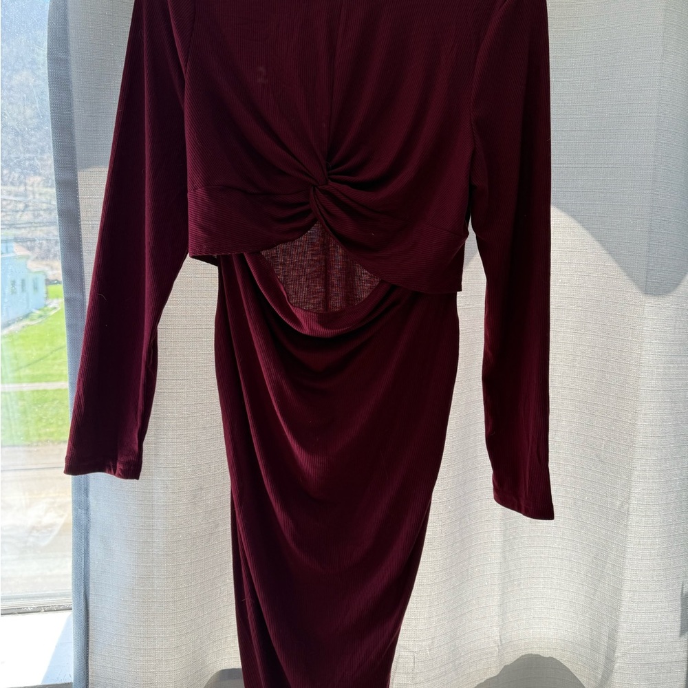 SHEIN Red Ruched Long Sleeve Cocktail Dress
